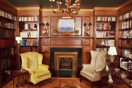 Solid Mahogany English Library by Artisans of the Valley Fireplace View