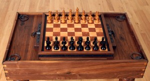 Custom Solid Walnut Gaming Table with Flip Top Board (Chess & Backgammon)