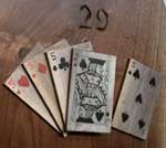 Cribbage Game Board - Hand Made Original Design - Closeup on Cards in "Perfect 29" format