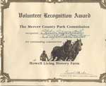 Howell Living Historical Farm - Certificate of Appriciation for Stanley D. Saperstein