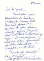 Thank you Note to Stanley D. Saperstein of Artisans of the Valley