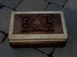 Hand Carved Walnut Music Box with Swiss Movement - Top View
