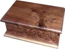 Hand Carved Walnut Bible Box - Simple Lid View