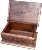 Hand Carved Walnut Bible Box - Lid Open
