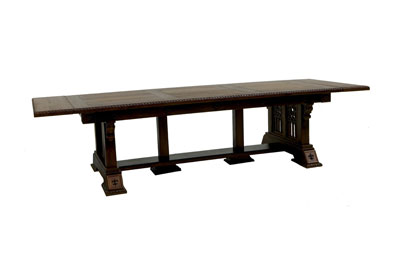 Solid Quarter Sawn Oak Gothic Dining Table Complete - Side View
