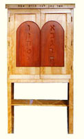 Birch Ark with padauk door panels incise carved with the ten commandments