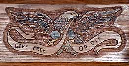 Hand Carved Eagle Mantle Featuring "Live Free or Die" Motto
