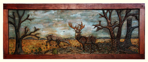 Custom Solid Cherry Safari Chest - Fully Carved with Wildlife Scenes - Wide angle Whitetail Scene Complete