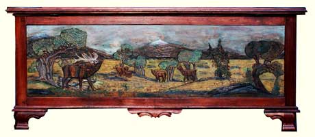 Custom Solid Cherry Safari Chest - Fully Carved with Wildlife Scenes - Wide Angle Elk Carving - Complete