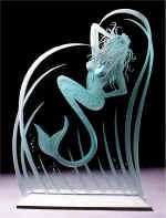 Custom hand carved glass mermaid scene by Randy Mardrus