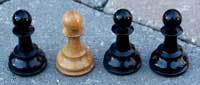 Chess Set Restoration - Three Black and One White Pawn - Chipped collars restoration complete