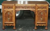 Golden Oak - Carved Lady's Desk After Restoration Front View