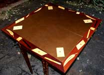 Marquetry Bridge Table Apron Restoration Complete - Leather Top 1