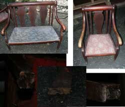 Victorian Setea and Chair Restoration - Before Missing Five out of Six Paw Feet