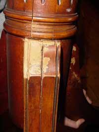 Duncan Phyfe - Mahogany pedestal table - Before Restoration Leg Closeup