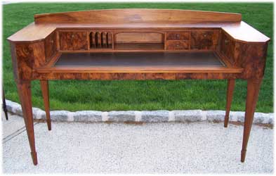 Burl Walnut Piano Desk - Restoration Complete Front View