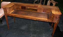 Burl Walnut Piano Desk - Before Restoration Front View