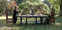 Hand Carved Solid Oak Gothic Dining Table by Artisans of the Valley Artistic Setting with Eric Saperstein & Theresa Tonte