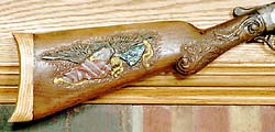 Hand Carved Shotgun Stock by Artisans of the Valley Eagle with Flag