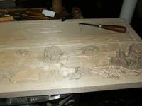 Hand Carved Wildlife Buffalo Scene Panel In Progress