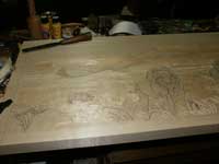 Hand Carved Wildlife Buffalo Scene Panel In Progress
