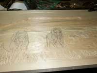 Hand Carved Wildlife Buffalo Scene Panel In Progress