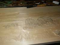 Hand Carved Wildlife Buffalo Scene Panel In Progress