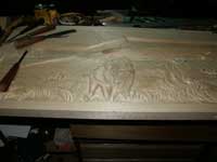 Hand Carved Wildlife Buffalo Scene Panel In Progress